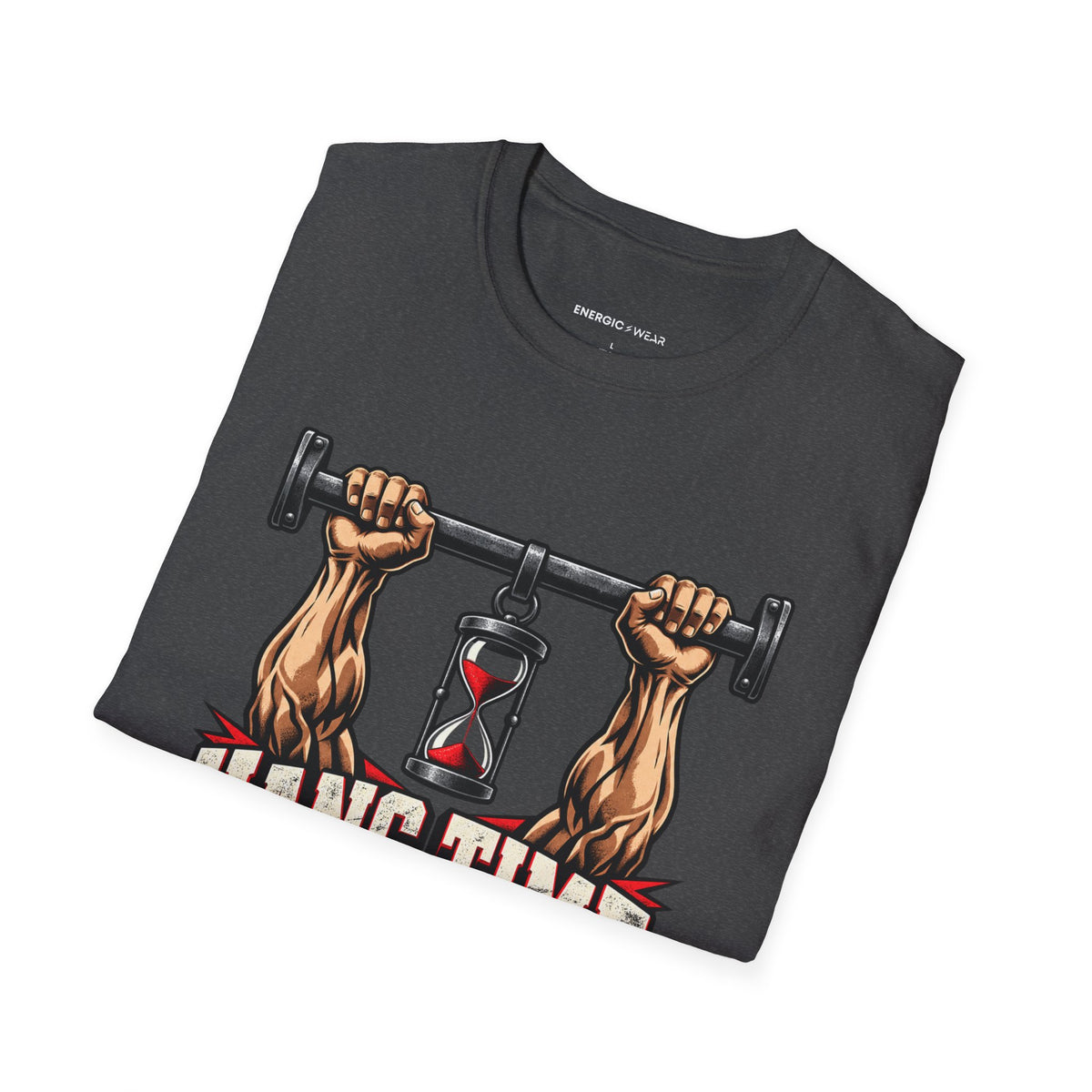 Graphic fitness T-shirt featuring the "Hang Time Earned by Hand" design.