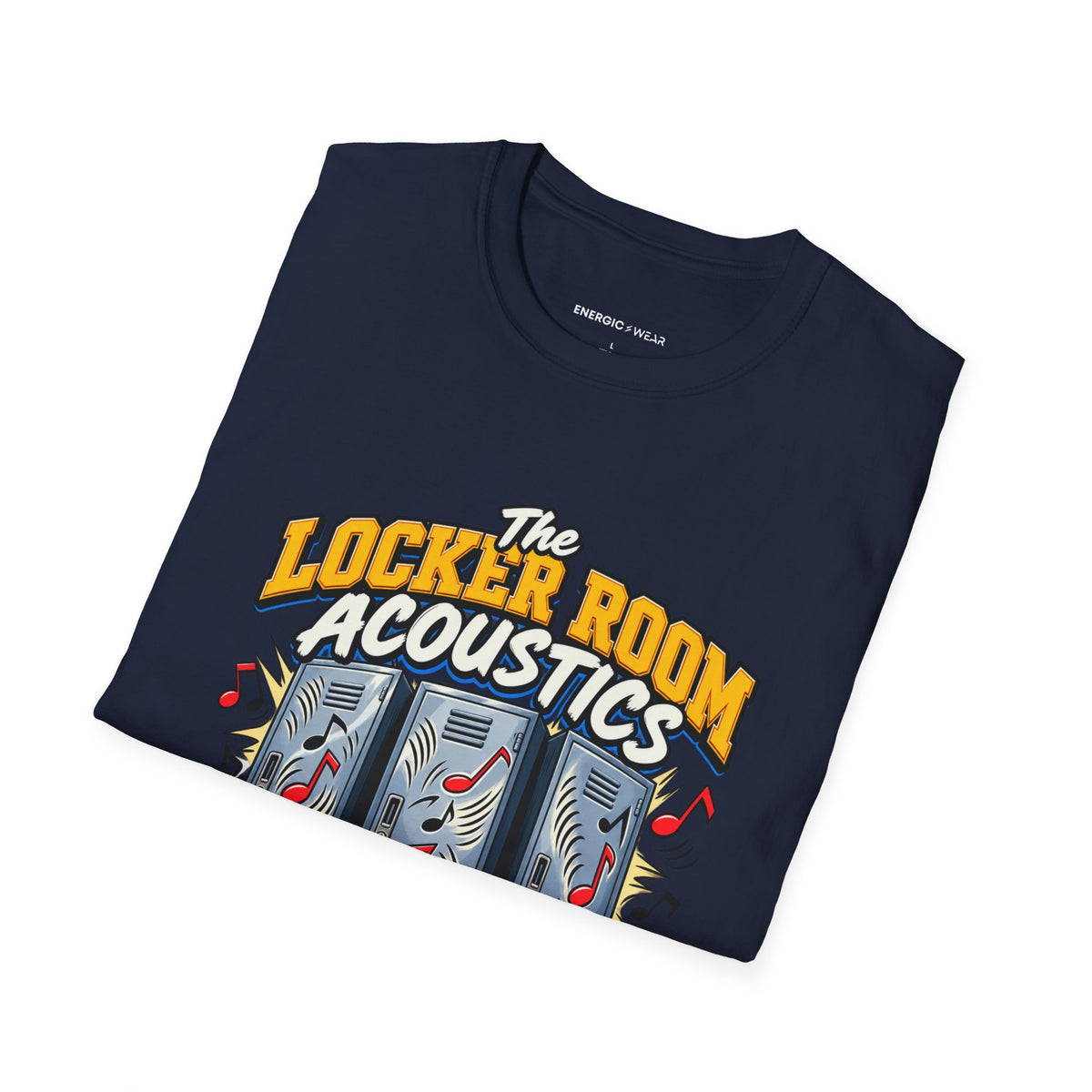 Graphic fitness T-shirt featuring the "The Locker Room Acoustics Deserve Better Than My Singing" design.