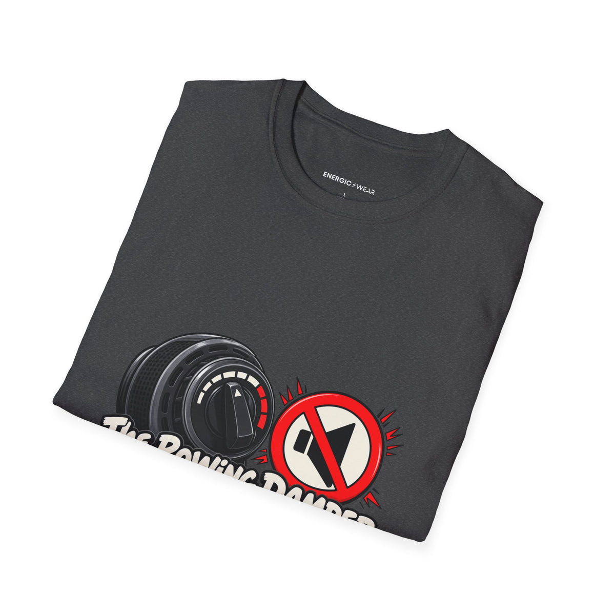 Graphic fitness T-shirt featuring the "The Rowing Damper Was Not a Volume Knob" design.