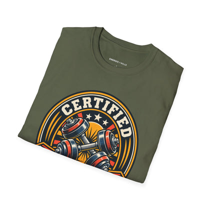 Graphic fitness T-shirt featuring the "Certified to Show Up" design.