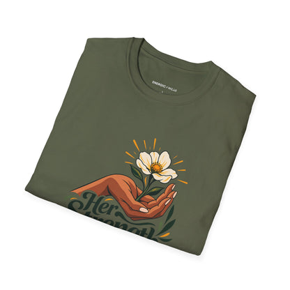 Graphic fitness T-shirt featuring the "Her Strength Has Room for Kindness" design.