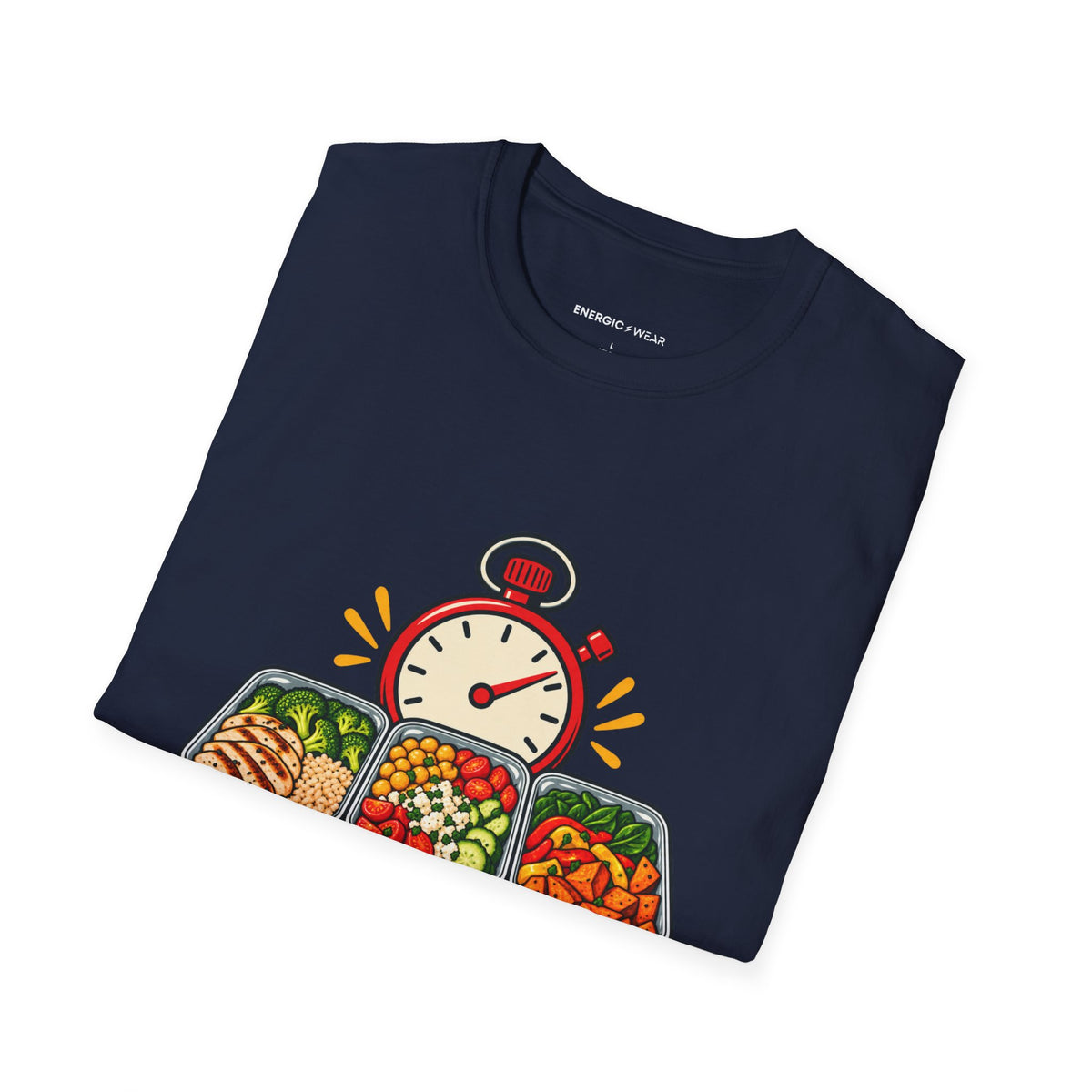 Graphic fitness T-shirt featuring the "I Batch-Cook with a Stopwatch" design.