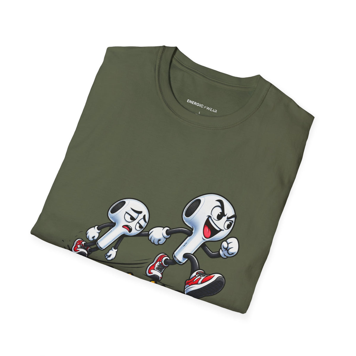 Graphic fitness T-shirt featuring the "One Earbud Is Doing All the Motivating" design.