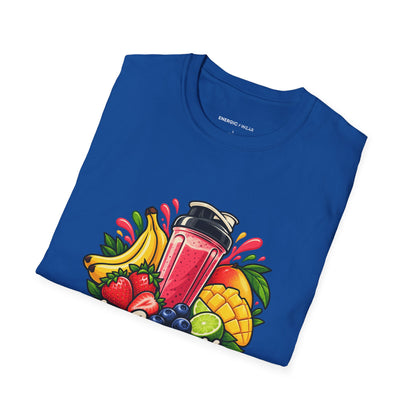 Graphic fitness T-shirt featuring the "My Smoothie Has a Support Team" design.