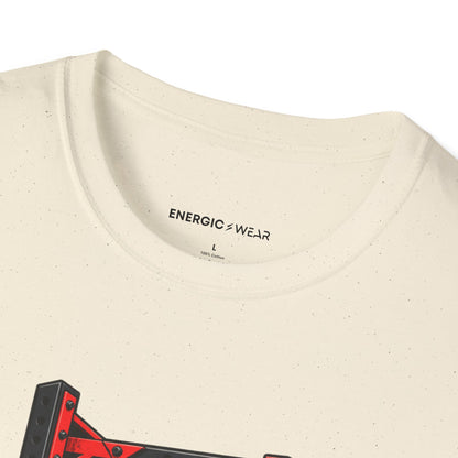 Graphic fitness T-shirt featuring the "Power Can Be Built One Side at a Time" design.