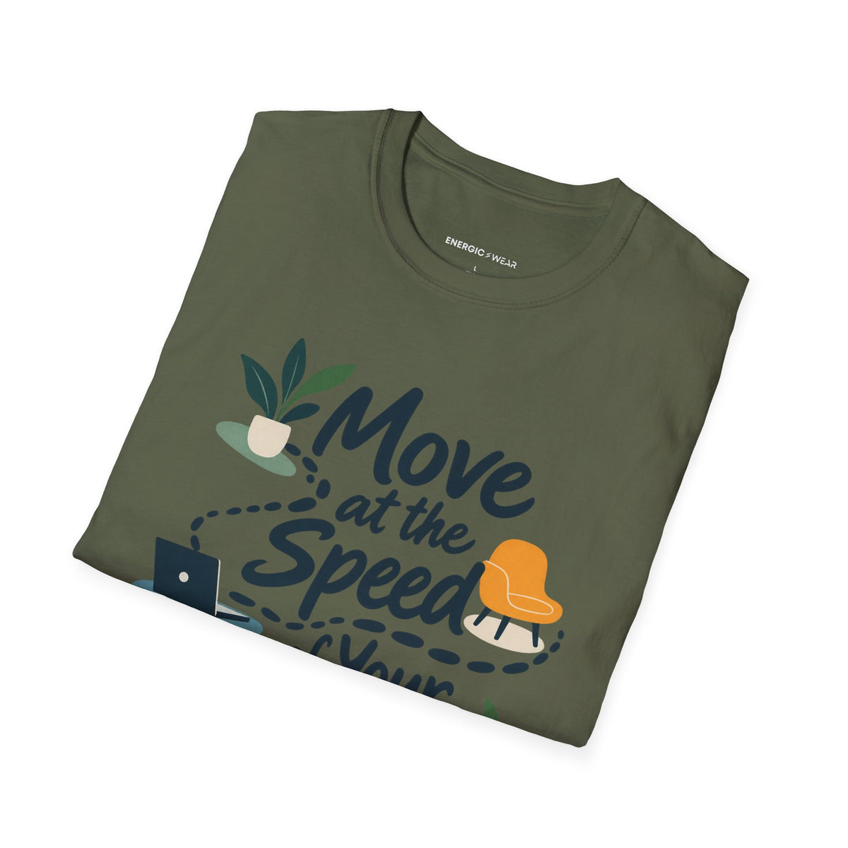 Graphic fitness T-shirt featuring the "Move at the Speed of Your Life" design.