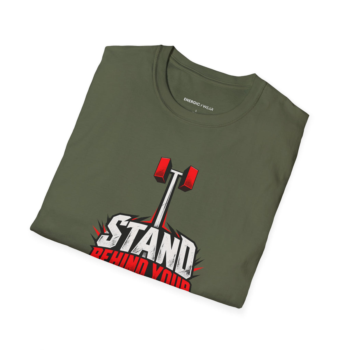Graphic fitness T-shirt featuring the "Stand Behind Your Lockout" design.