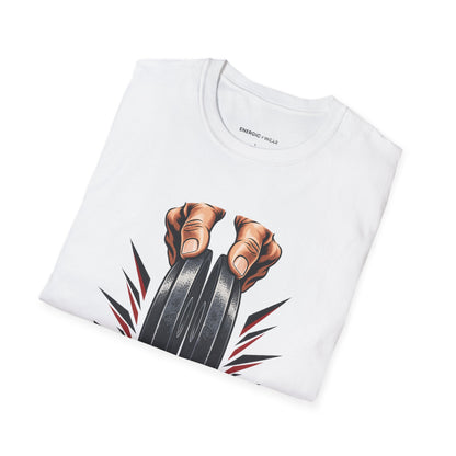 Graphic fitness T-shirt featuring the "Plate Pinch, Patient Hands" design.