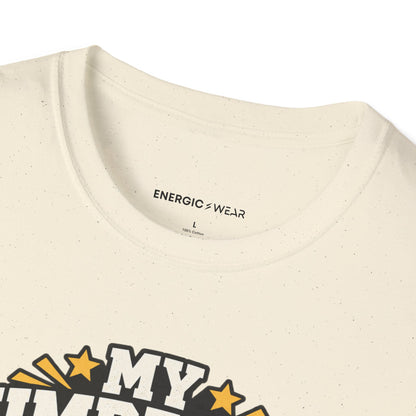Graphic fitness T-shirt featuring the "My Dumbbells Are Just Heavy Participation Trophies" design.
