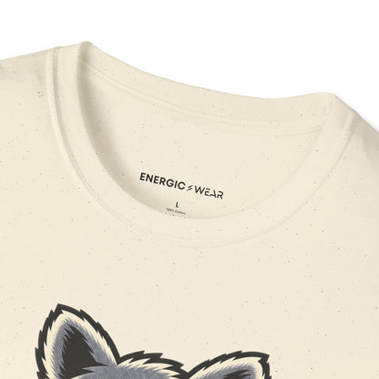 Graphic fitness T-shirt featuring the "Muscular Raccoon" design.