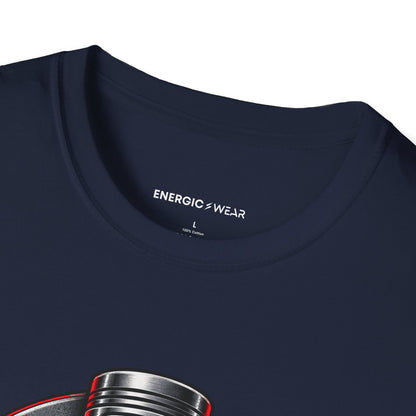 Graphic fitness T-shirt featuring the "Build the Engine Behind the Lift" design.