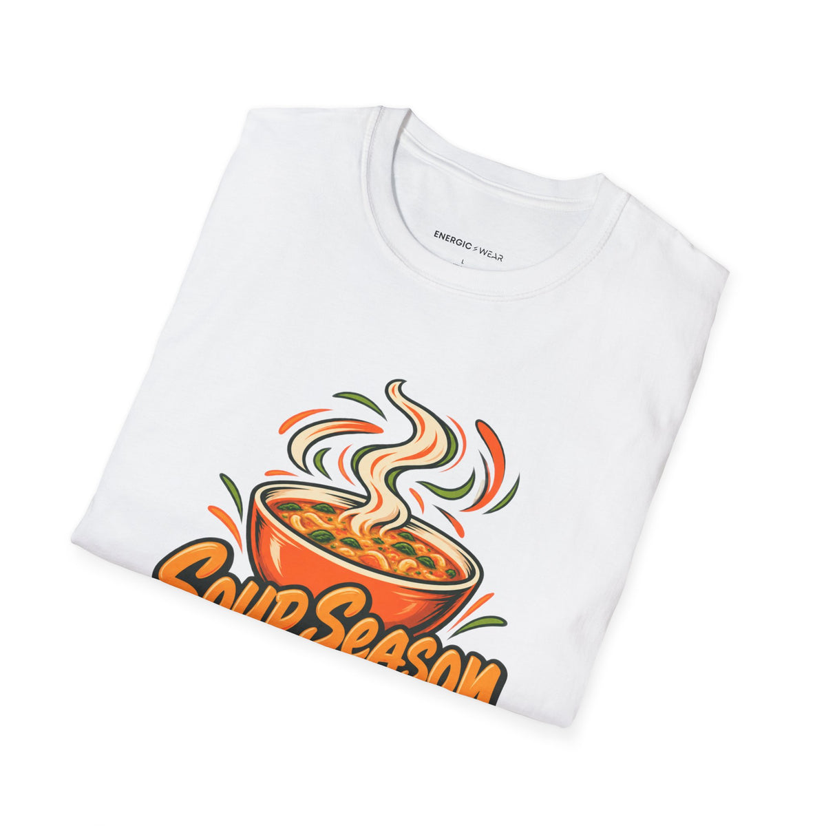 Graphic fitness T-shirt featuring the "Soup Season Meets Sweat Season" design.