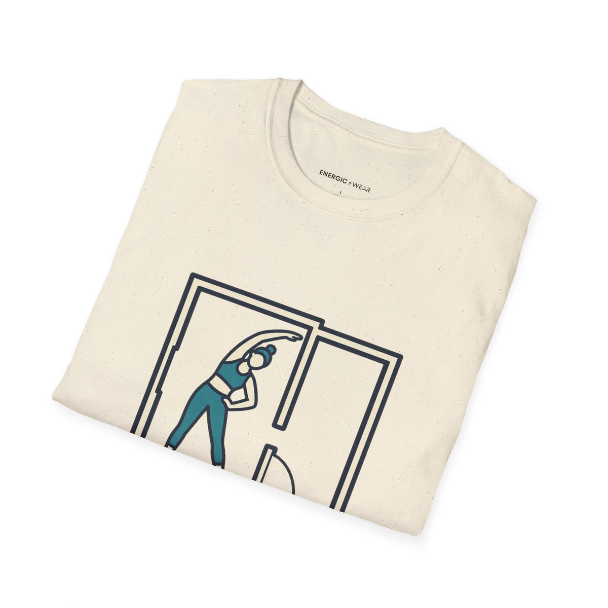 Graphic fitness T-shirt featuring the "Stretch Into the Space You Have" design.
