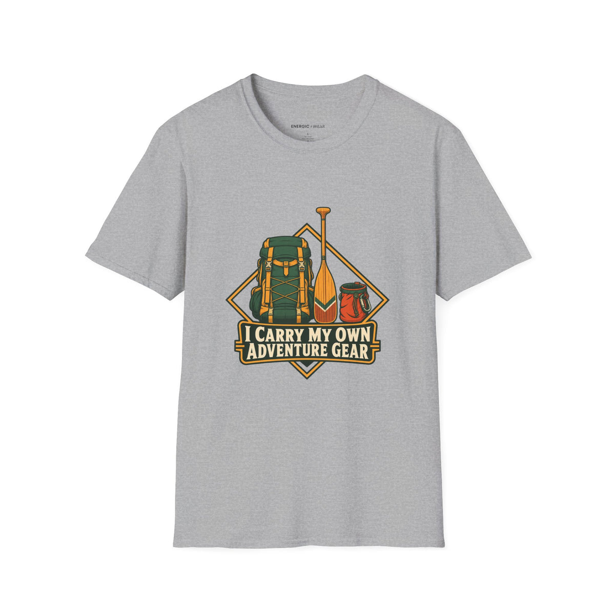 Graphic fitness T-shirt featuring the "I Carry My Own Adventure Gear" design.