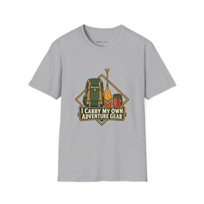 Graphic fitness T-shirt featuring the "I Carry My Own Adventure Gear" design.