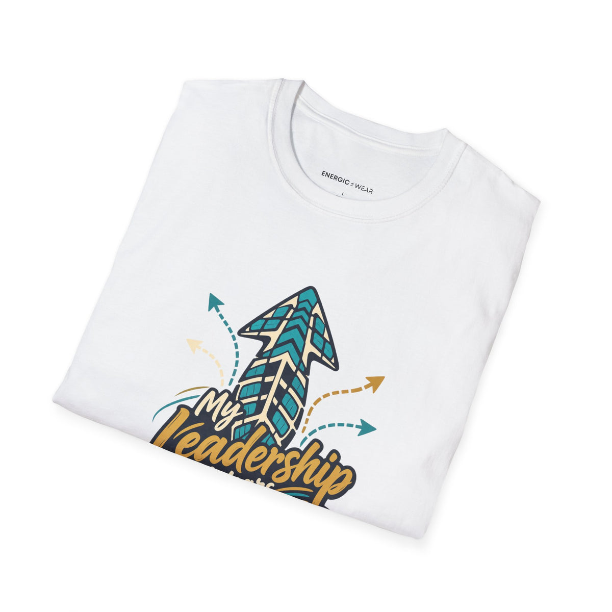 Graphic fitness T-shirt featuring the "My Leadership Wears Training Shoes" design.