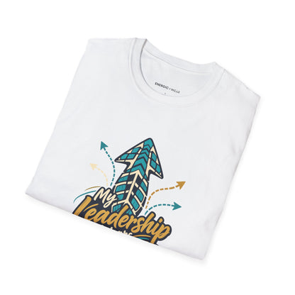 Graphic fitness T-shirt featuring the "My Leadership Wears Training Shoes" design.