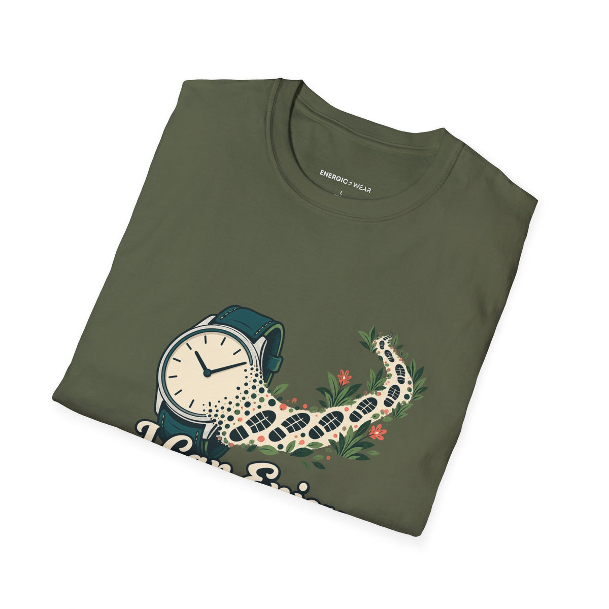 Graphic fitness T-shirt featuring the "I Can Enjoy the Walk Without Logging It" design.
