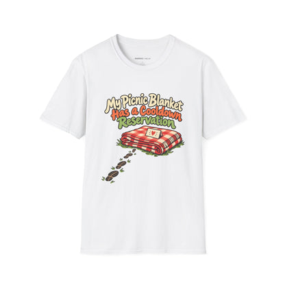 Graphic fitness T-shirt featuring the "My Picnic Blanket Has a Cooldown Reservation" design.