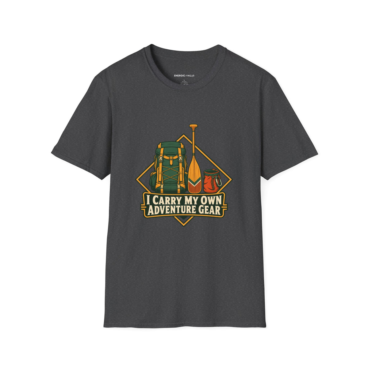 Graphic fitness T-shirt featuring the "I Carry My Own Adventure Gear" design.