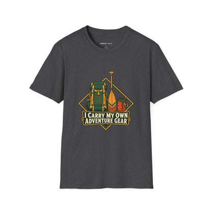 Graphic fitness T-shirt featuring the "I Carry My Own Adventure Gear" design.