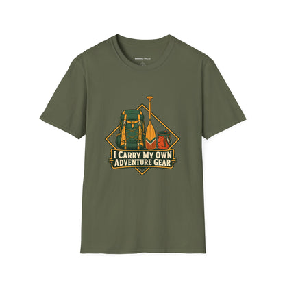 Graphic fitness T-shirt featuring the "I Carry My Own Adventure Gear" design.