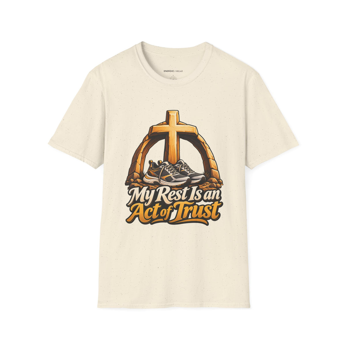 Graphic fitness T-shirt featuring the "My Rest Is an Act of Trust" design.