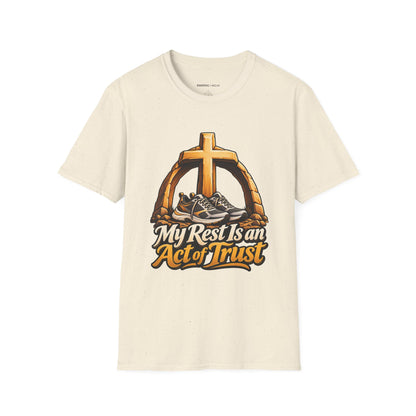 Graphic fitness T-shirt featuring the "My Rest Is an Act of Trust" design.