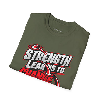 Graphic fitness T-shirt featuring the "Strength Learns to Change Direction" design.