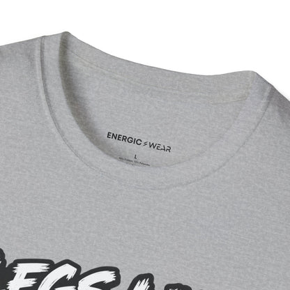 Graphic fitness T-shirt featuring the "Legs Like Jello, Spirit Like Steel" design.