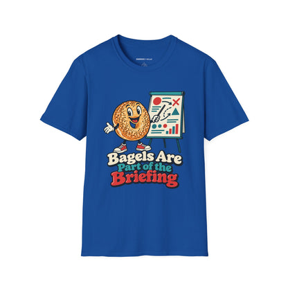 Graphic fitness T-shirt featuring the "Bagels Are Part of the Briefing" design.