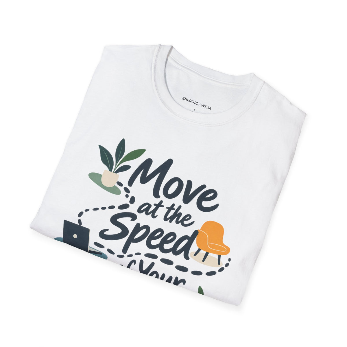 Graphic fitness T-shirt featuring the "Move at the Speed of Your Life" design.