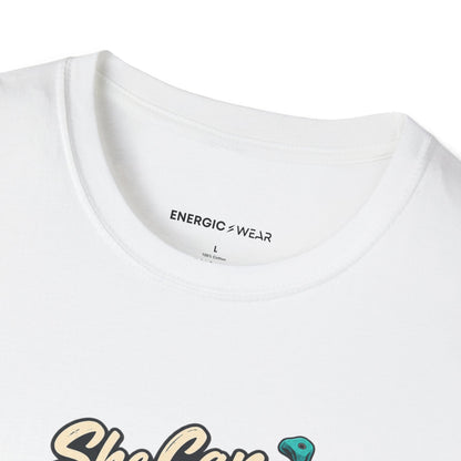 Graphic fitness T-shirt featuring the "She Can Out-Climb Her Old Doubts" design.
