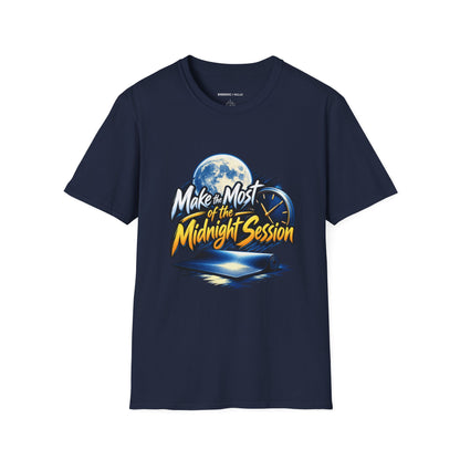 Graphic fitness T-shirt featuring the "Make the Most of the Midnight Session" design.