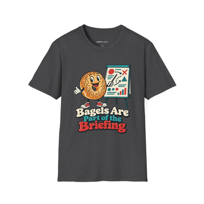 Graphic fitness T-shirt featuring the "Bagels Are Part of the Briefing" design.