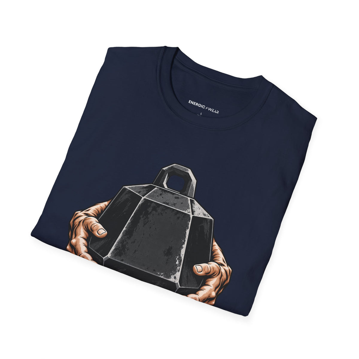 Graphic fitness T-shirt featuring the "Heavy Work, Steady Hands" design.