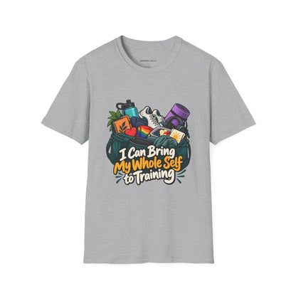 Graphic fitness T-shirt featuring the "I Can Bring My Whole Self to Training" design.