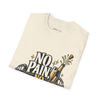 Graphic fitness T-shirt featuring the "No Pain, No Champagne" design.
