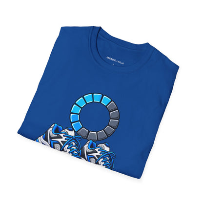 Graphic fitness T-shirt featuring the "Please Hold, My Legs Are Rebooting" design.