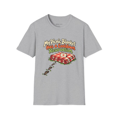 Graphic fitness T-shirt featuring the "My Picnic Blanket Has a Cooldown Reservation" design.
