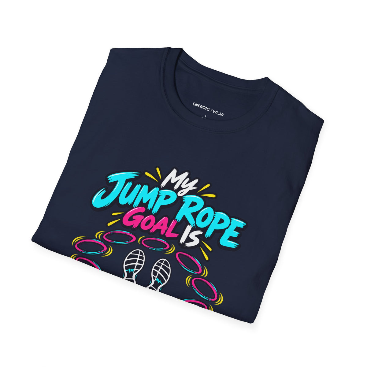 Graphic fitness T-shirt featuring the "My Jump Rope Goal Is Ten Unbroken Turns" design.