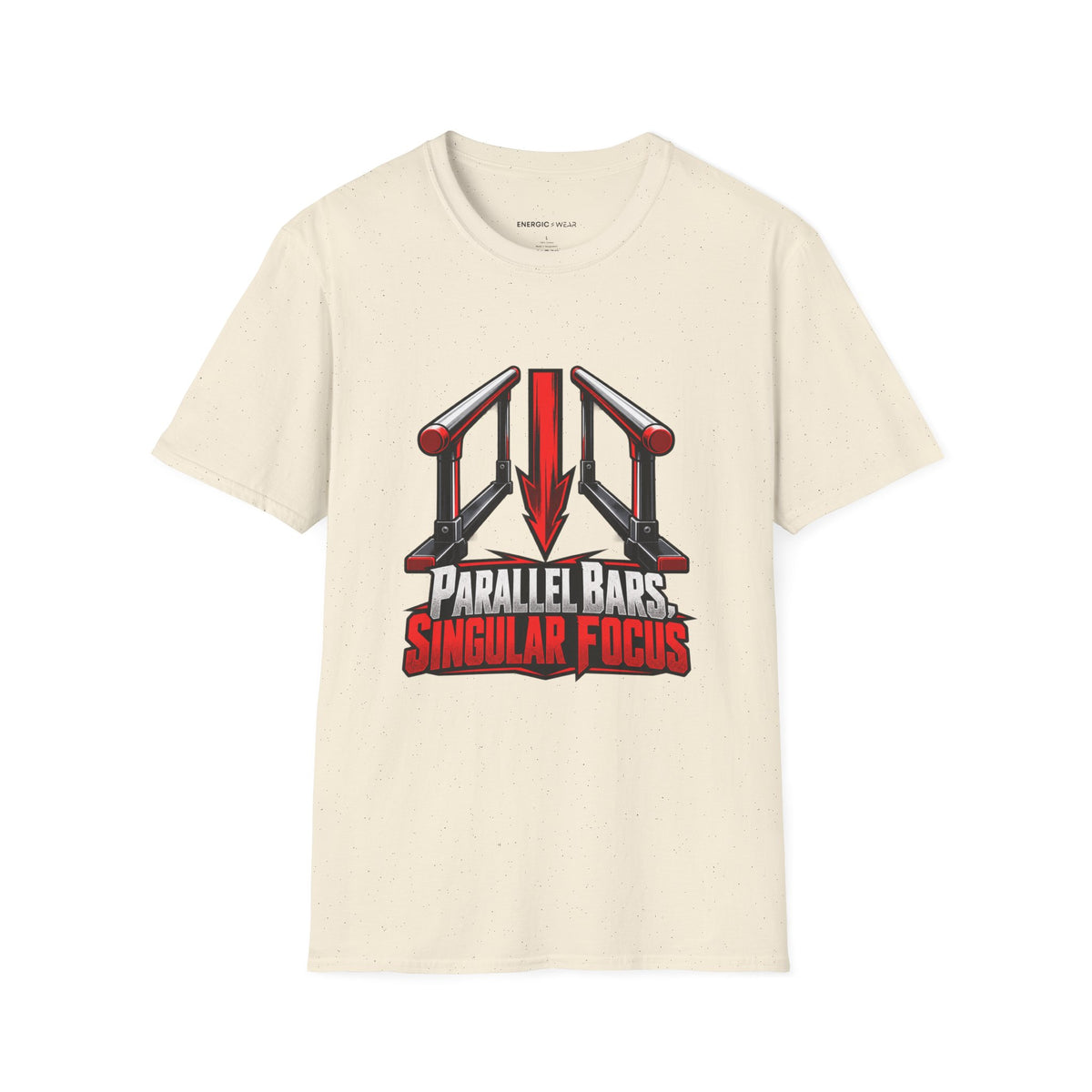 Graphic fitness T-shirt featuring the "Parallel Bars Singular Focus" design.