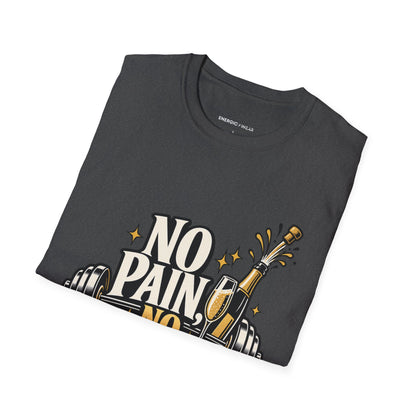 Graphic fitness T-shirt featuring the "No Pain, No Champagne" design.
