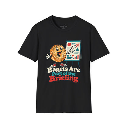 Graphic fitness T-shirt featuring the "Bagels Are Part of the Briefing" design.