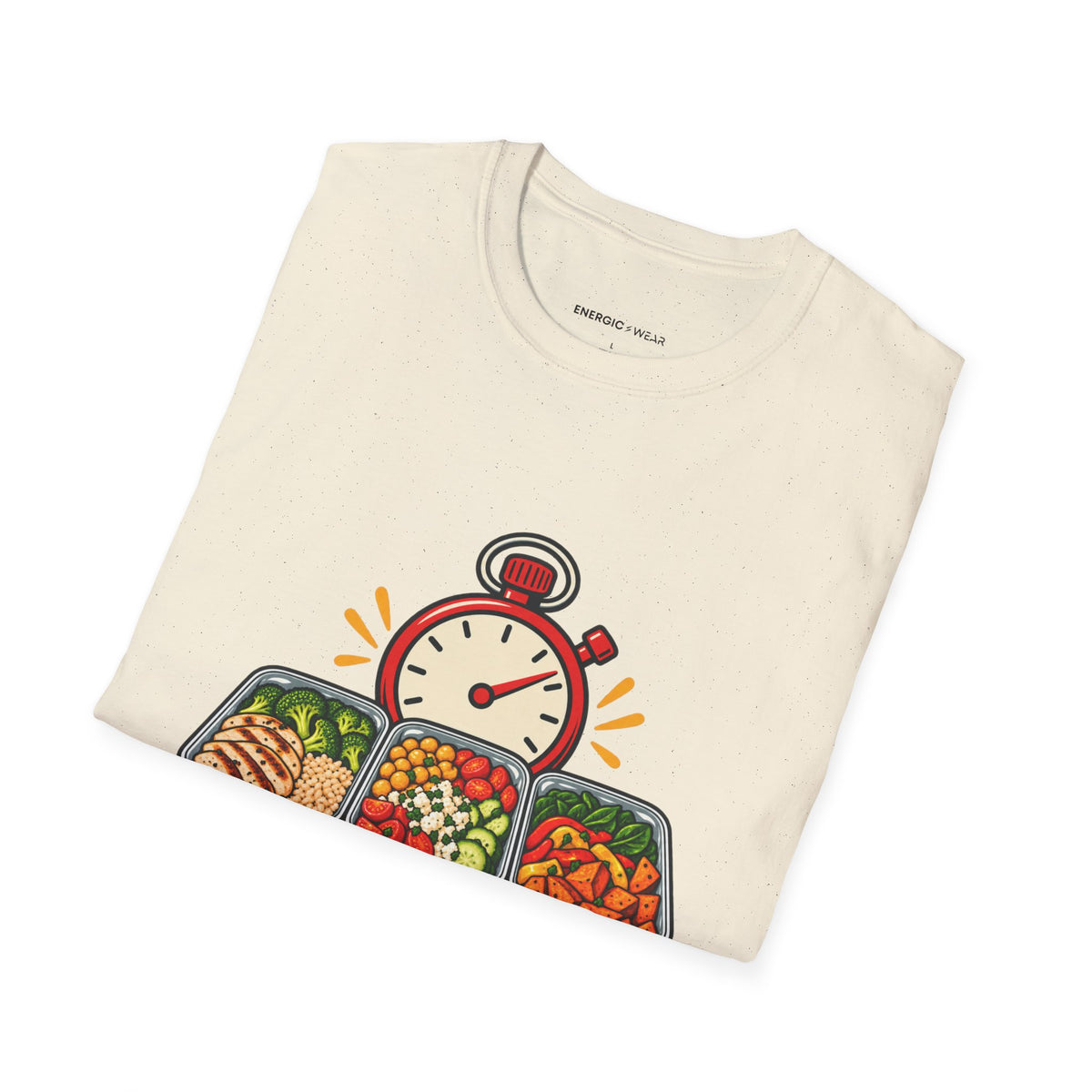 Graphic fitness T-shirt featuring the "I Batch-Cook with a Stopwatch" design.