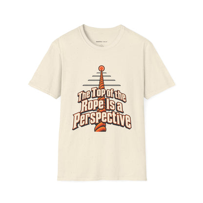 Graphic fitness T-shirt featuring the "The Top of the Rope Is a Perspective" design.