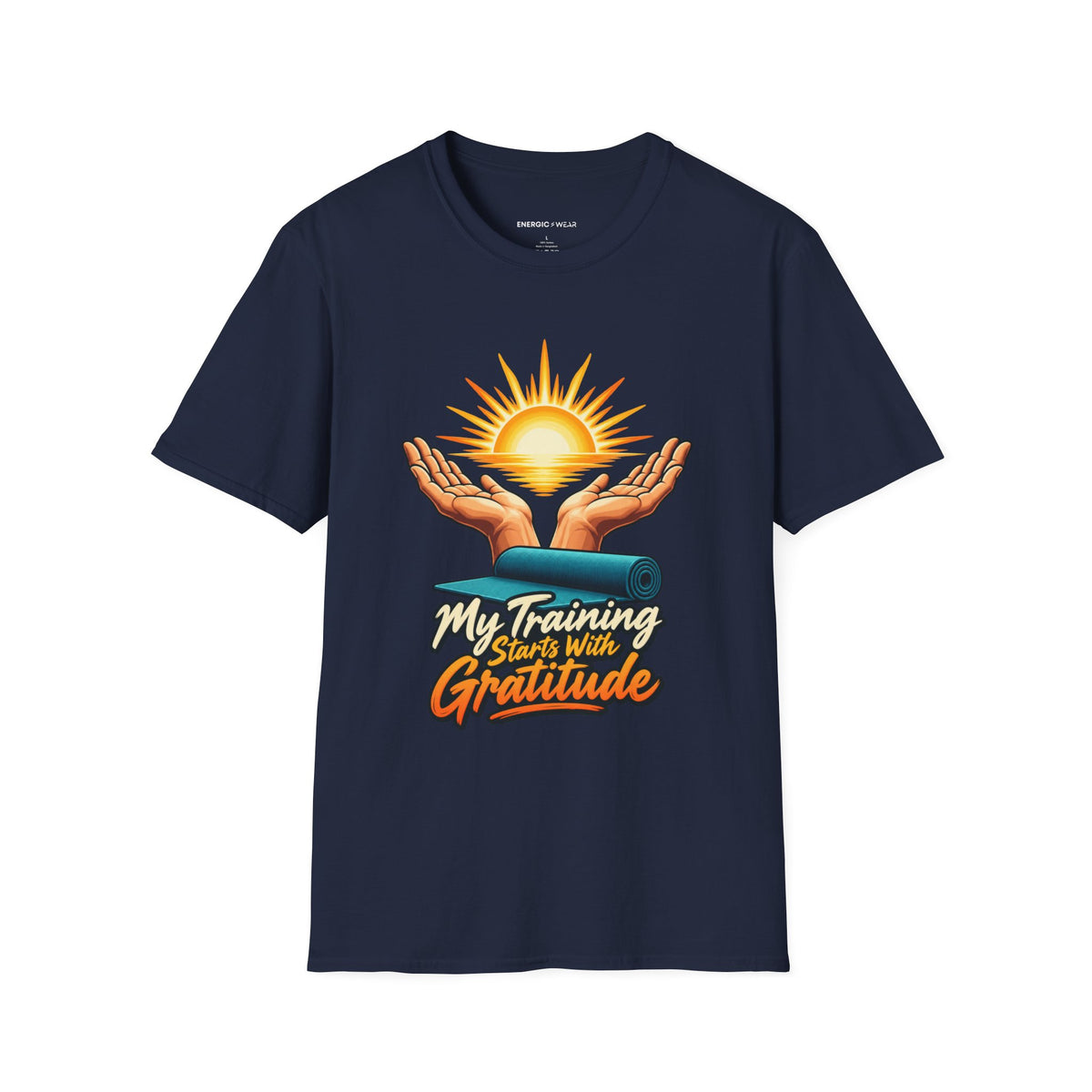 Graphic fitness T-shirt featuring the "My Training Starts with Gratitude" design.