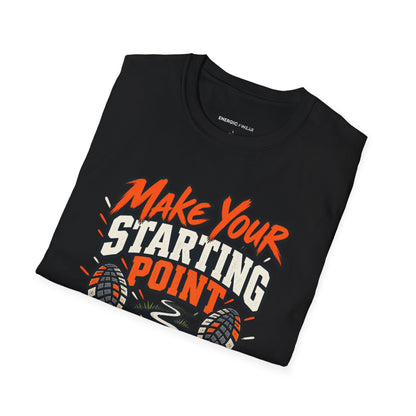 Graphic fitness T-shirt featuring the "Make Your Starting Point Proud" design.