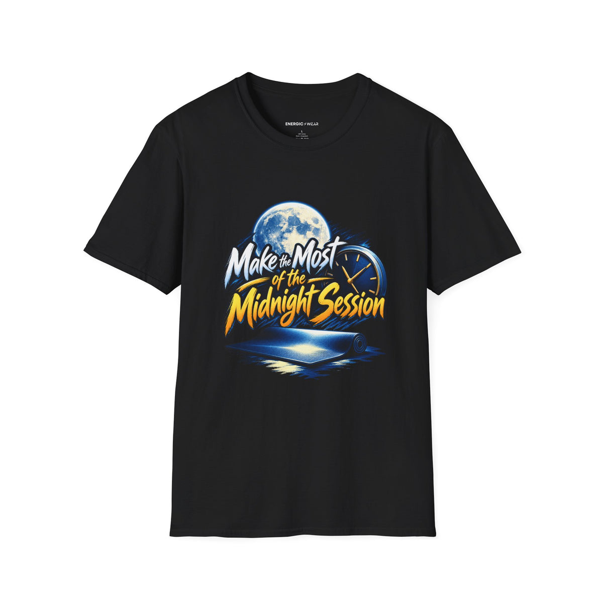 Graphic fitness T-shirt featuring the "Make the Most of the Midnight Session" design.