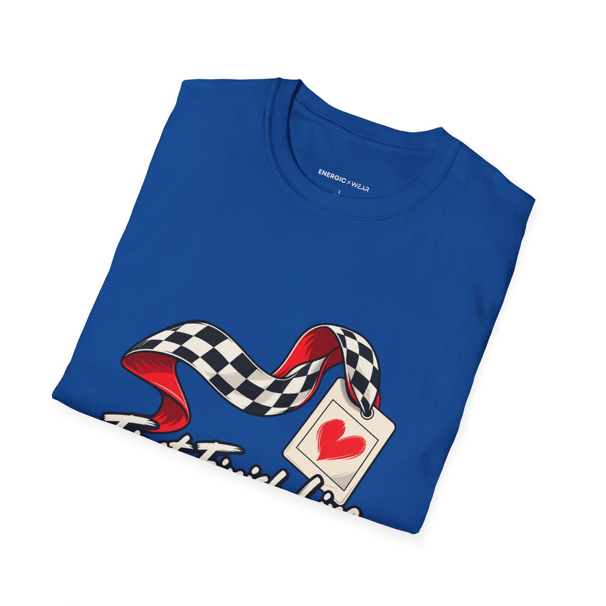 Graphic fitness T-shirt featuring the "First Finish Line Lifelong Memory" design.